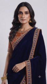 Women's Royal Blue Georgette Saree with Embroidered Designer Lace Border - Image 4