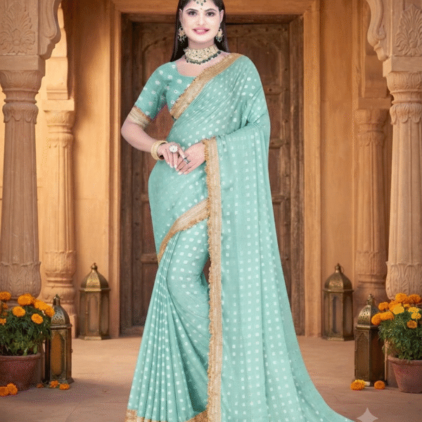 Sea Green Royal Bandhani Zari Work Saree