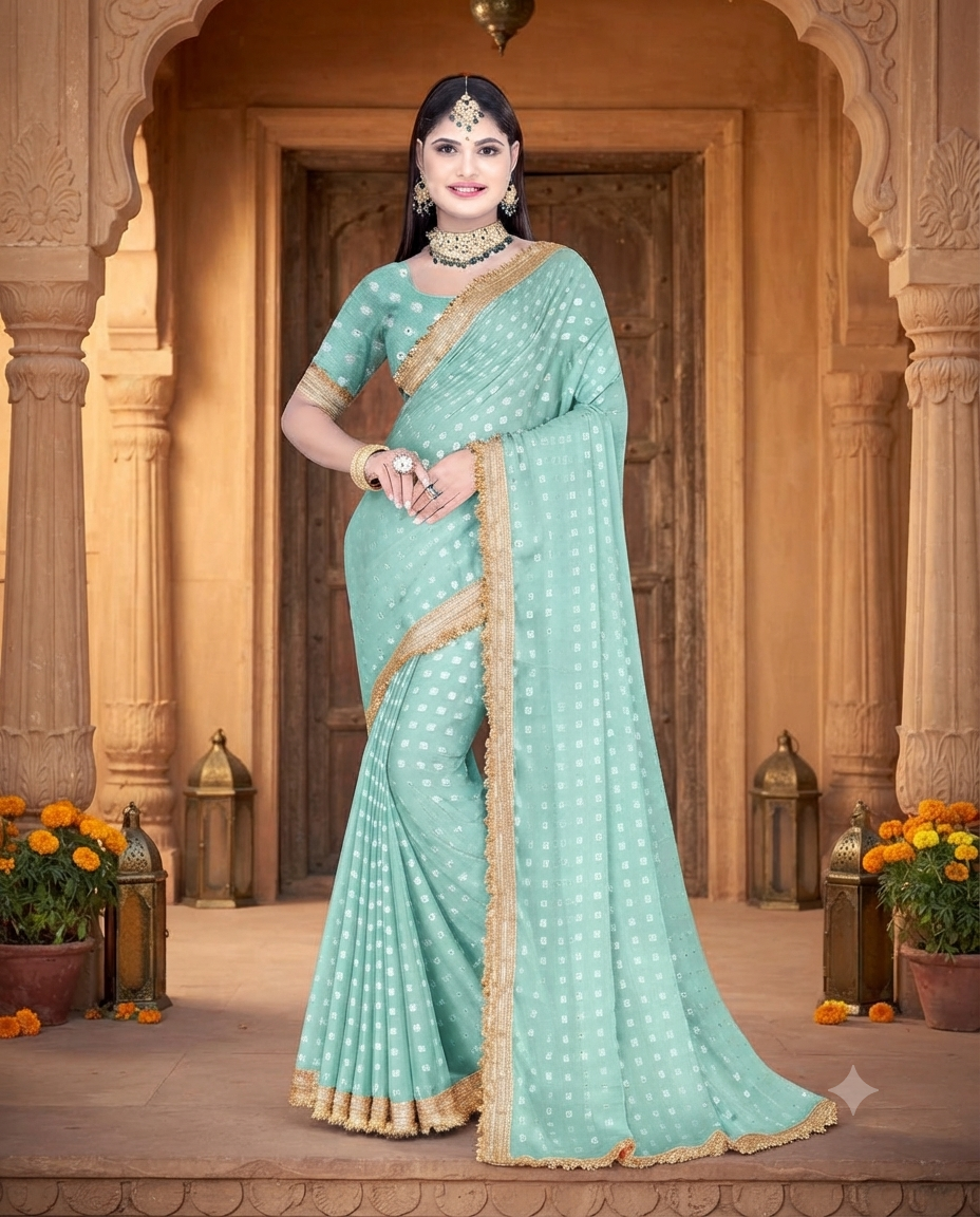 Gemini_Generated_Image_2tviaf2tviaf2tvi Sea Green Royal Bandhani Zari Work Saree - Image 1