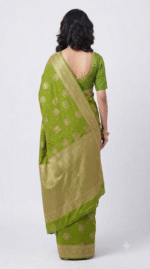 Women's Parrot Green Woven Silk Blend Saree with Rich Golden Zari Border - Image 2