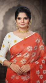 Orange Blossom Printed Designer Saree - Image 3