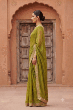 Olive Green Leheriya Zari Work Designer Saree - Image 3
