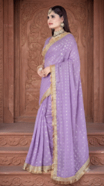 Lavender Royal Bandhani Zari Work Saree - Image 2