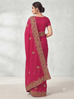 Women's Magenta Woven Silk Blend Saree with Rich Golden Floral Border - Image 3