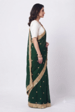 Women's Emerald Green Woven Silk Blend Saree with Golden Tassel Border - Image 3