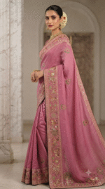 Pink Heritage Embroidered Festive Saree - Image 3