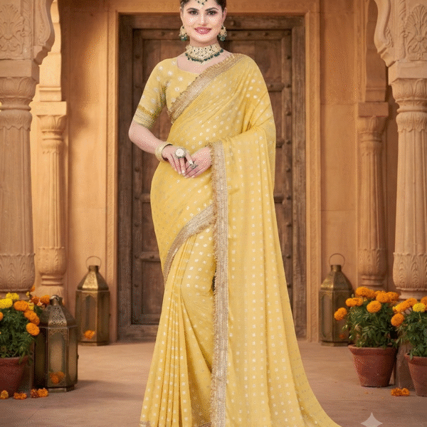 Elegant Yellow Bandhani & Zari Woven Designer Saree with Border