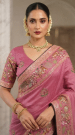 Pink Heritage Embroidered Festive Saree - Image 2