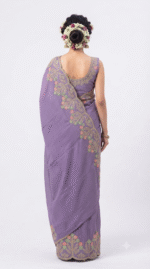 Women's Lavender Woven Silk Blend Saree with Multicolor Floral Zari Border - Image 2