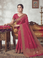 Women's Magenta Woven Silk Blend Saree with Rich Golden Floral Border - Image 6