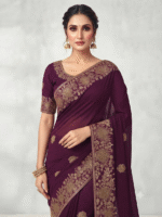 Women's Wine Woven Silk Blend Saree with Elegant Golden Floral Border - Image 5
