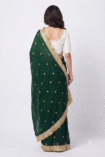 Women's Emerald Green Woven Silk Blend Saree with Golden Tassel Border - Image 2
