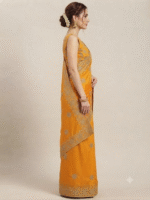 Women's Mustard Yellow Woven Silk Blend Saree with Elegant Golden Floral Border - Image 2