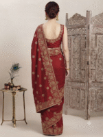 Women's Red Woven Silk Blend Saree with Rich Golden Floral Zari Border - Image 2