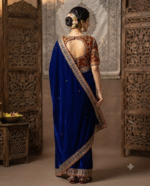 Royal Blue Embroidered Designer Saree for Women - Image 2