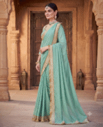 Sea Green Royal Bandhani Zari Work Saree - Image 2