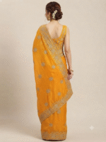 Women's Mustard Yellow Woven Silk Blend Saree with Elegant Golden Floral Border - Image 4