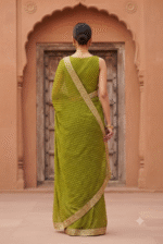 Olive Green Leheriya Zari Work Designer Saree - Image 4