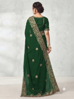 Women's Bottle Green Woven Silk Blend Saree with Elegant Golden Floral Border - Image 2