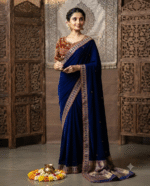 Royal Blue Embroidered Designer Saree for Women - Image 5