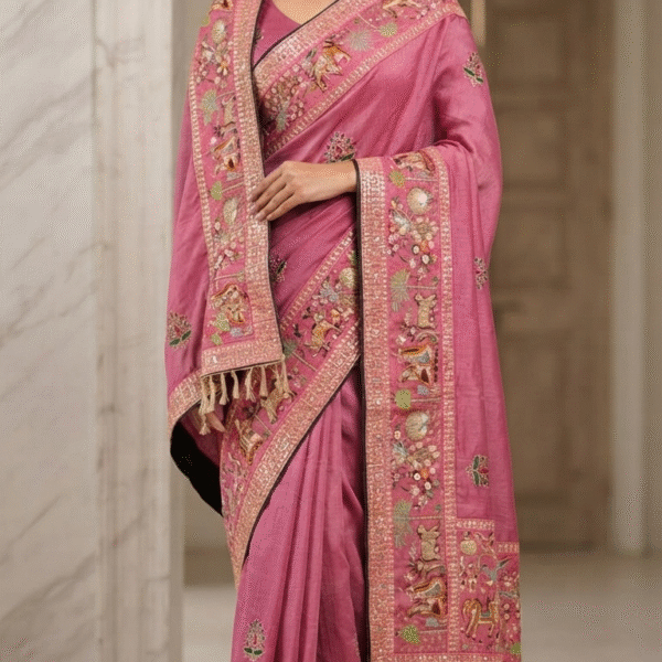 Pink Heritage Embroidered Festive Saree