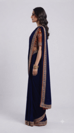 Women's Royal Blue Georgette Saree with Embroidered Designer Lace Border - Image 3