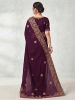 Women's Wine Woven Silk Blend Saree with Elegant Golden Floral Border - Image 3