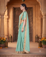 Sea Green Royal Bandhani Zari Work Saree - Image 4