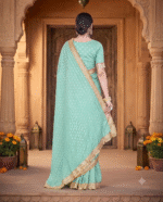 Sea Green Royal Bandhani Zari Work Saree - Image 5
