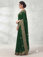 Women's Bottle Green Woven Silk Blend Saree with Elegant Golden Floral Border - Image 3