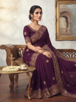 Women's Wine Woven Silk Blend Saree with Elegant Golden Floral Border - Image 2
