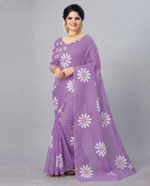 Elegant Lavender Floral Printed Chiffon/Georgette Blend Saree