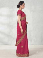 Women's Magenta Woven Silk Blend Saree with Rich Golden Floral Border - Image 4