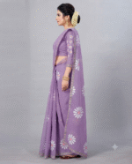 Elegant Lavender Floral Printed Chiffon/Georgette Blend Saree - Image 4