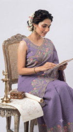 Women's Lavender Woven Silk Blend Saree with Multicolor Floral Zari Border - Image 5