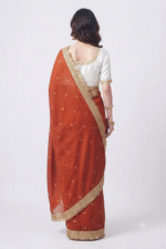 Women's Rust Orange Woven Silk Blend Saree with Golden Tassel Border - Image 3