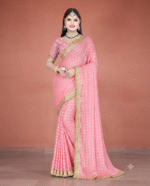 Pink Royal Bandhani Zari Work Saree