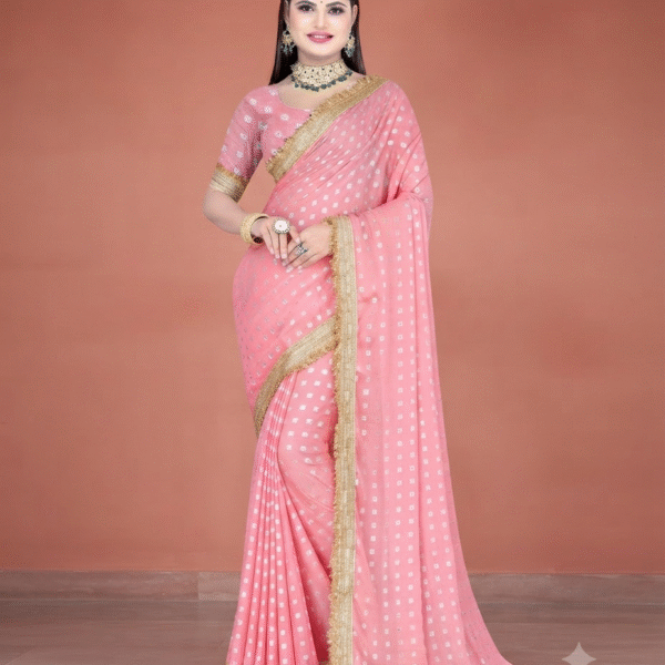 Pink Royal Bandhani Zari Work Saree