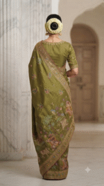 Royal Olive Green Heavy Embroidered Designer Saree - Image 5