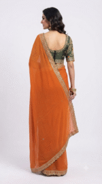 Women's Burnt Orange Georgette Saree with Embroidered Lace Border - Image 2