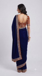 Women's Royal Blue Georgette Saree with Embroidered Designer Lace Border - Image 2