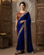 Royal Blue Embroidered Designer Saree for Women
