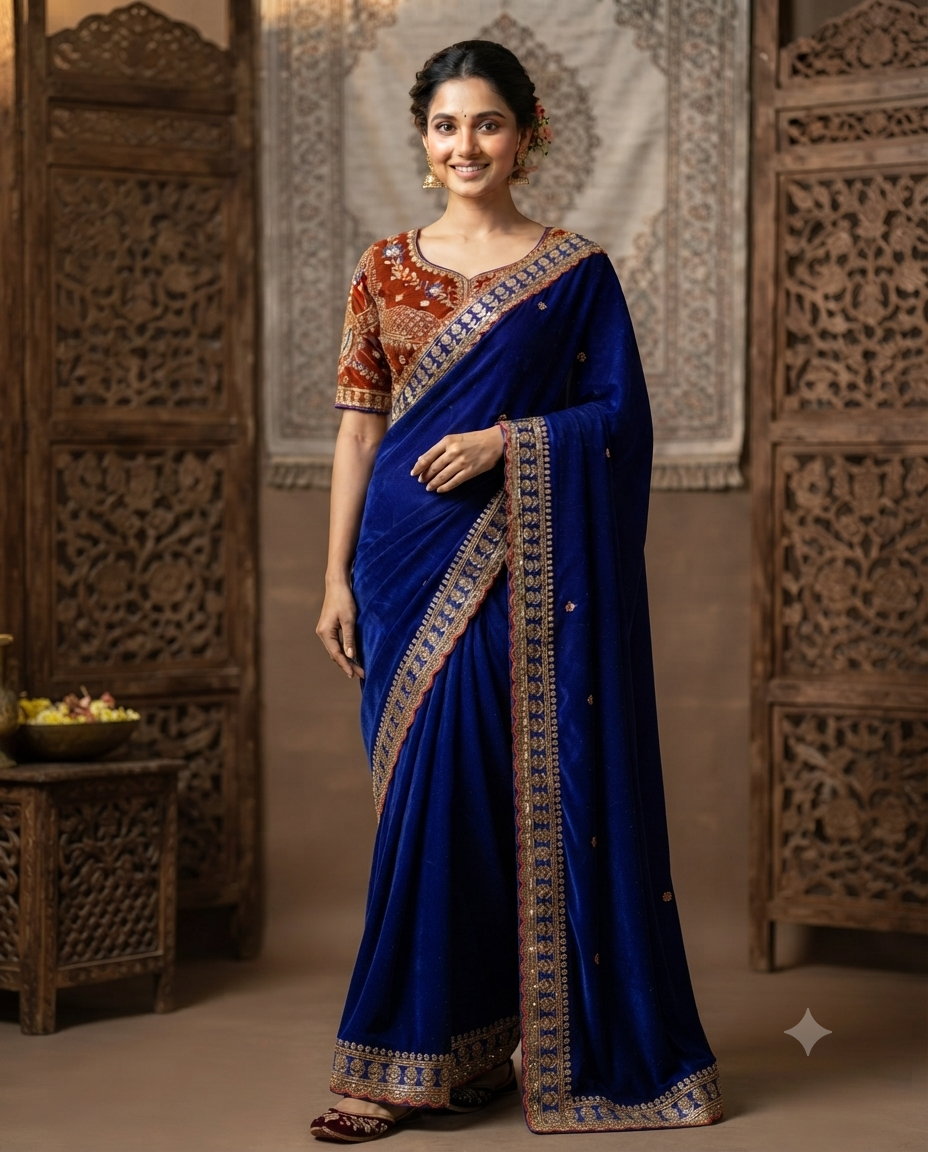 Gemini_Generated_Image_yqssy5yqssy5yqss Royal Blue Embroidered Designer Saree for Women - Image 1