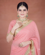 Pink Royal Bandhani Zari Work Saree - Image 3
