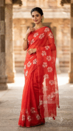 Women Red Floral Printed Saree with Tassel Detailing