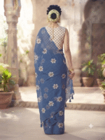 Women’s Blue Floral Printed Saree with Matching Blouse - Image 5