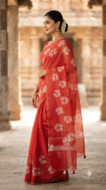 Women Red Floral Printed Saree with Tassel Detailing - Image 2