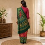 Women's Green & Red Bandhani Print Gaji Silk Saree with Elephant Motif Pallu, Traditional Rajasthani Bandhej Saree with Unstitched Blouse Piece - Image 6