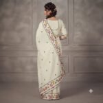 Women's Off-White Georgette Saree with Multicolor Floral Embroidery, Zigzag Border & Embroidered Blouse Piece – Party Wear, Festive, Casual Saree - Image 6