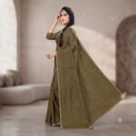 Women's Olive Green Barbari Silk Saree with Golden Lace Border & Matching Blouse Piece – Party Wear, Festive, Traditional Saree - Image 2
